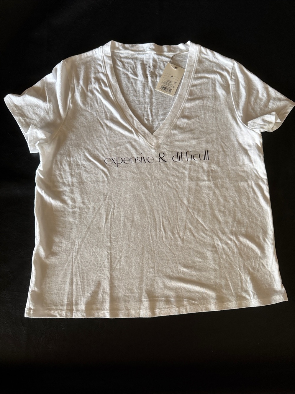 White V-Neck Tee “expensive & difficult” NWT